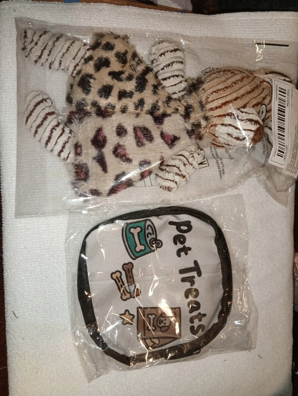 Plush Leopard Print Dog Toy Rabbit with Pet Treats Pouch